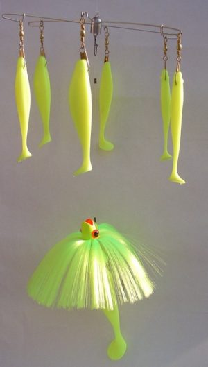 7 inch 4 arm Umbrella Rig with Parachute and 9 inch shads Ready to fish – June  Bug Tackle Co.